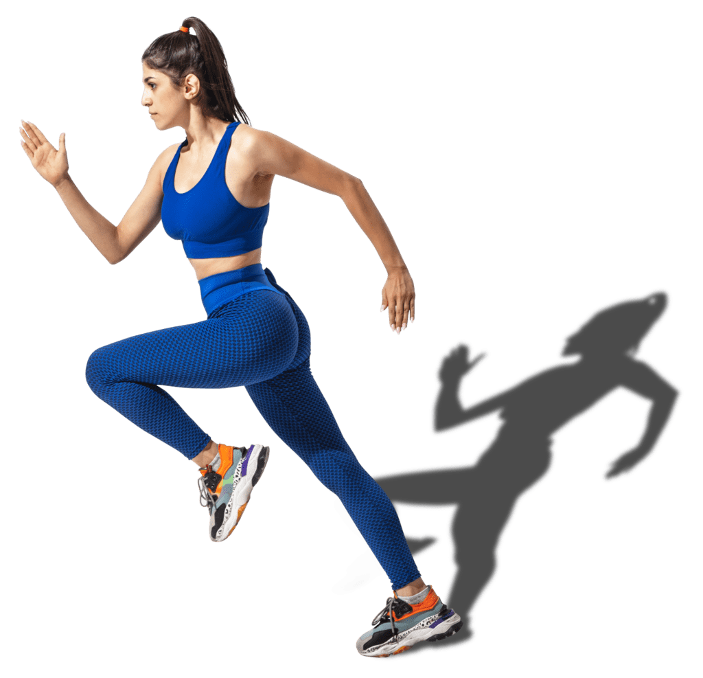 A girl running in blue outfit